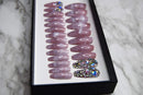 Impressed Luxury Press on Nails 24 pcs Long Fake Coffin Nail Tips Pink Marble Rhinestone Design False Nails with Adhesive Nail Glue Tabs (Pink Marble) Impressed.co