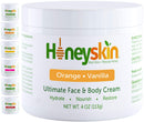 Manuka Honey Cream Face Moisturizer and Body Lotion - Eczema Honey Organic Moisturizing Cream - Dry Itchy Sensitive Skin - Face Lotion for Redness Eczema and Rosacea - Orange Vanilla Scent (4oz) Honeyskin