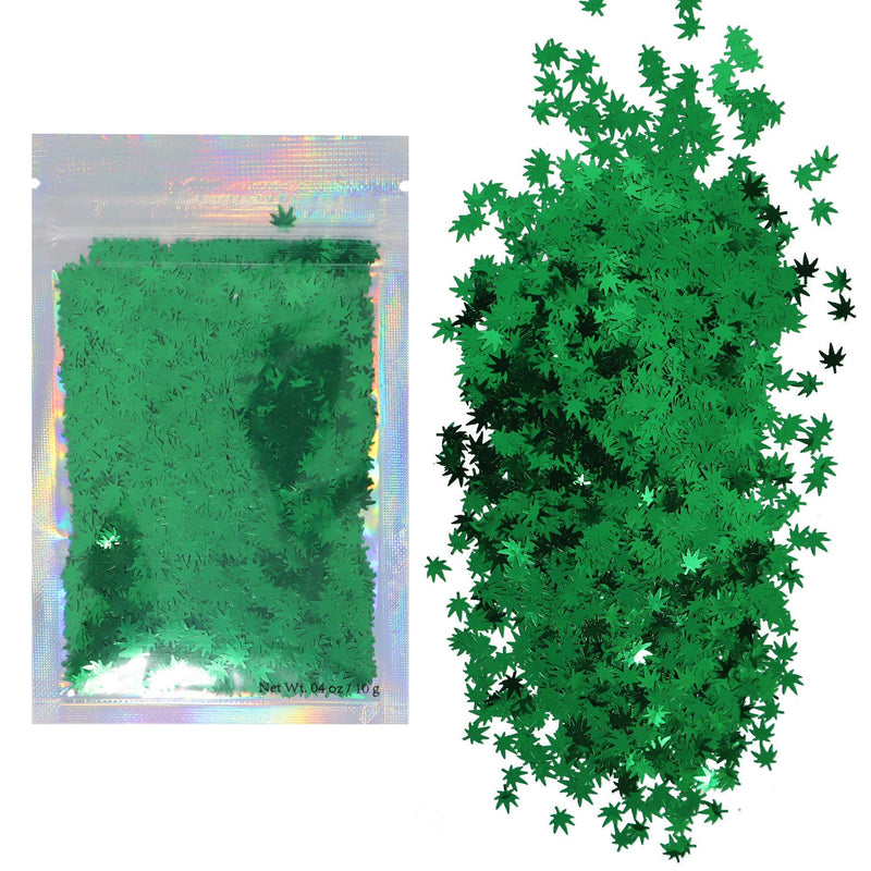 10 Grams - Green Weed Leaf Cosmetic Glitter - Festival Rave Beauty Makeup Face Body Nail - Pot Weed & Marijuana Leaves Electric Bliss Beauty