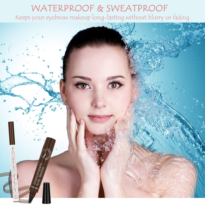 Ainviata 2pcs Waterproof Liquid Eyebrow Pencil w/ Micro-Fork Tip Applicators, Microblading Eyebrow Pen Brown Eyebrow Tattoo Pen Creates Natural Makeup Ainviata