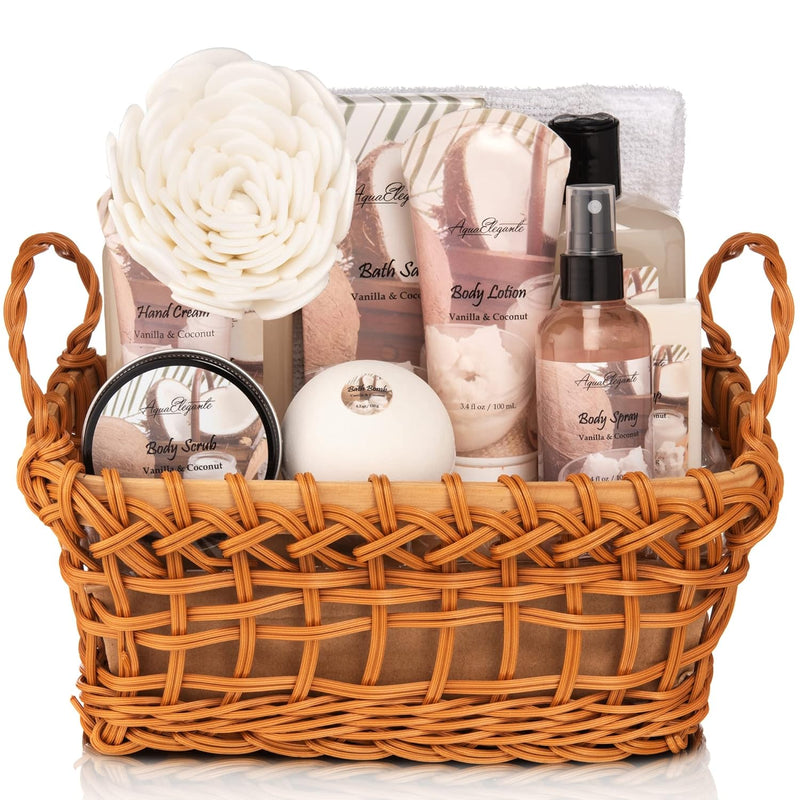 Spa Baskets For Women - Luxury Bath Set With Honey & Lavender - Spa Kit Includes Wash, Bubble Bath, Lotion, Bath Salts, Body Scrub, Body Spray, Shower Puff, Bathbombs, Soap and Towel