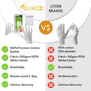 White Gloves Moisturizing Overnight Bedtime Cotton | White Inspection Premium Cloth Quality | Eczema Dry Sensitive Irritated Skin Spa Therapy Secure Wristband (100% Cotton, 3 Pack) Gaxcoo