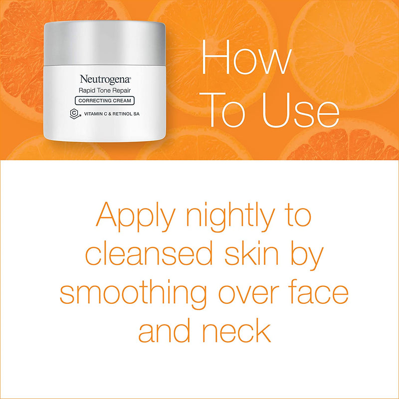 Neutrogena Rapid Tone Repair Vitamin C Brightening Correcting Cream, Tone Evening Face, Neck, and Chest Cream with Vitamin C, Retinol, and Hyaluronic Acid for Dark Spots and Wrinkles 1.7 oz Neutrogena Store