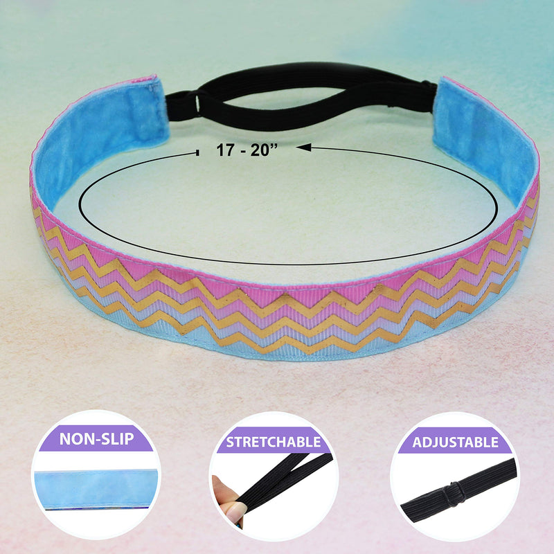 FROG SAC 5 Metallic Non Slip Headbands for Girls, Cute Adjustable Headband for Kids, No Slip Little Girl Hair Accessories, Stars Zebra Cheetah Hearts Waves Hairbands, Fashion Head Bands Party Favors FROG SAC