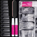 Nail Tips Fake Nails Kit - Ejiubas Nail Tips And Glue 500PCS Clear Nail Tips Cofffin Nail Tips Acrylic Nail Tips 4PCS Nail Glues 1PC Nail File With Case for Nail Salons and DIY Nail Art, 10 Sizes Ejiubas
