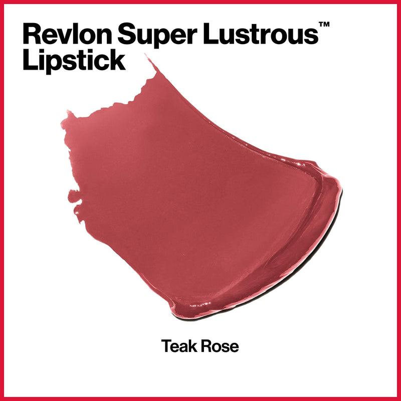 Revlon Super Lustrous Lipstick, High Impact Lipcolor with Moisturizing Creamy Formula, Infused with Vitamin E and Avocado Oil in Plum / Berry, Teak Rose (445) REVLON