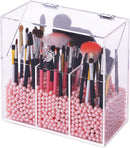 FOOCORDDY Covered Makeup Brush Holder with Dustproof Lid, Large Capacity Acrylic Clear Cosmetic Brush Storage Organizer for Vanity FOOCORDDY