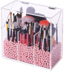 FOOCORDDY Covered Makeup Brush Holder with Dustproof Lid, Large Capacity Acrylic Clear Cosmetic Brush Storage Organizer for Vanity FOOCORDDY