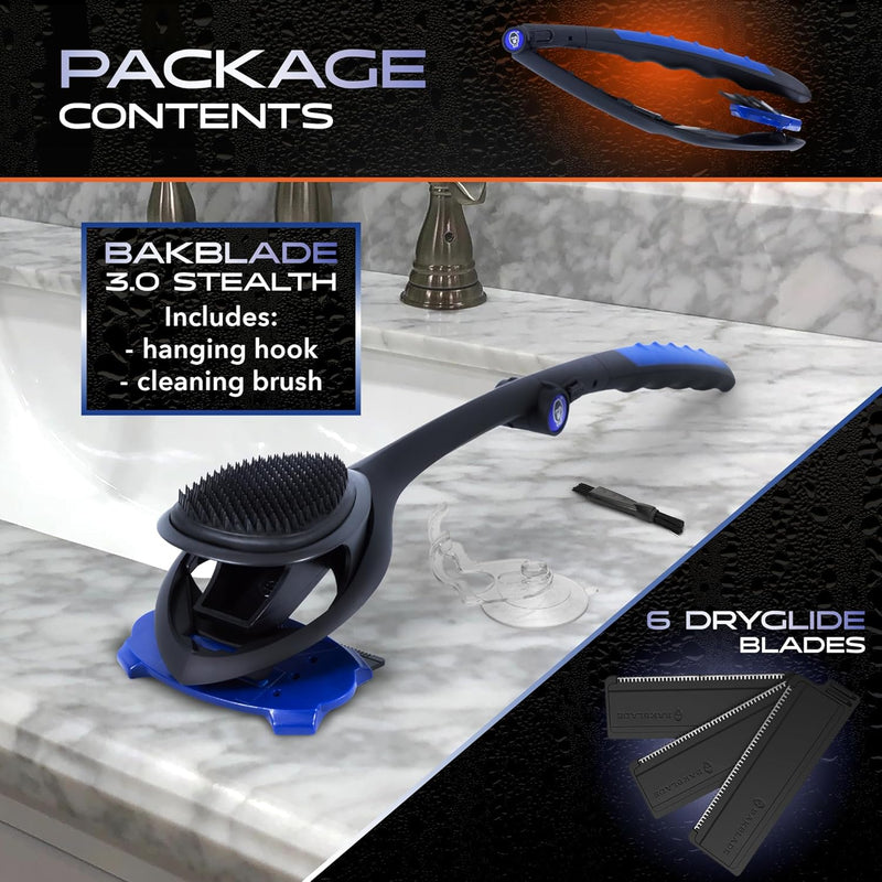 baKblade 3.0 Stealth Back Shaver – 23" Handle – Includes 3 Extra Blade Refills – Pain-Free Shave for Men Infinity Warehouse