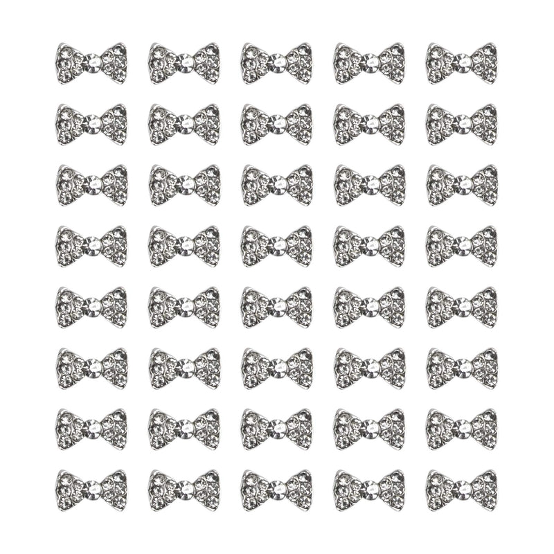 AUEAR, Charming 3D Nail Art Charms Bow Tie Rhinestones Crystal Pendant Decals DIY Decoration for Women Girls Nail Art Beauty Design Jewelry Craft (Silver, 40 Pack) AUEAR