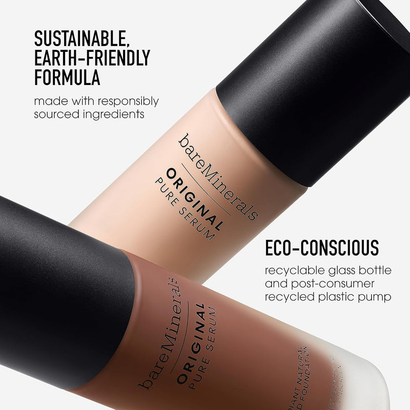 bareMinerals Original Pure Serum Radiant Natural Liquid Foundation Mineral SPF 20, Hydrating Skin Tint, Dewy Finish, Lightweight, Medium Coverage, Non-Comedogenic, Vegan - Infinity Warehouse