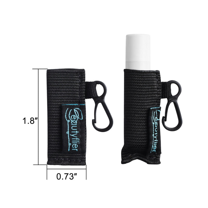 Beautyflier Pack of 5 Clip-on Sleeve Chapstick Pouch Keychain Lipstick Holder Elastic Lip Balm Holder Travel Accessories (Black) Beautyflier