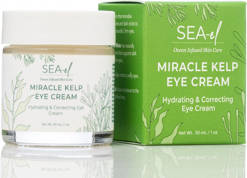 Miracle Sea Kelp Eye Cream Hydrating & Correcting Yerba Mate Caffeine & Hyaluronic Acid for Dark Circles Bags & Puffiness - Daily Anti Aging Moisturizer for Women & Men, Vegan - 1 Oz