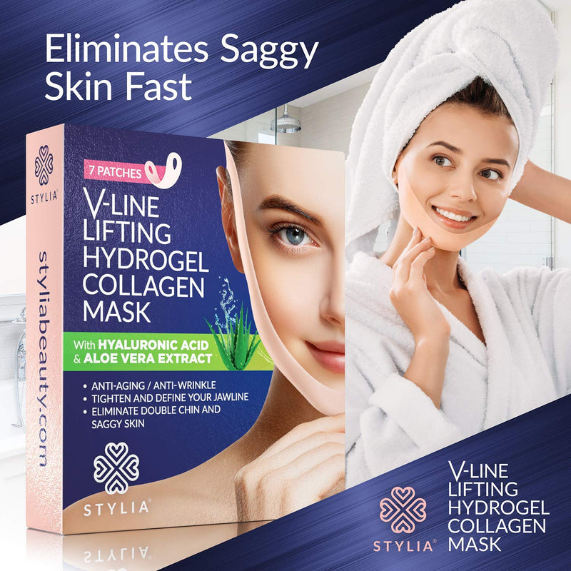 7 Piece V Line Shaping Face Masks – Lifting Hydrogel Collagen Mask with Aloe Vera – Anti-Aging and Anti-Wrinkle Band - Double Chin Reducer Strap - Contouring, Slimming and Firming Face Lift Sheet Stylia Store