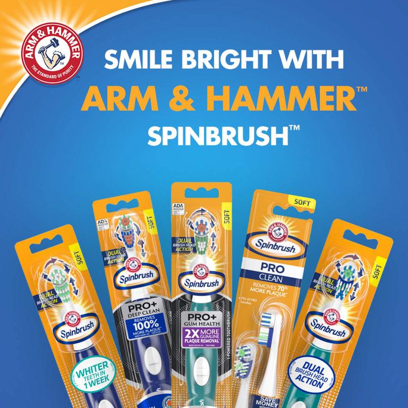 Spinbrush PRO CLEAN Refill, Medium Bristles, Includes 2 Replacement Heads for Battery Powered Toothbrushes Arm & Hammer