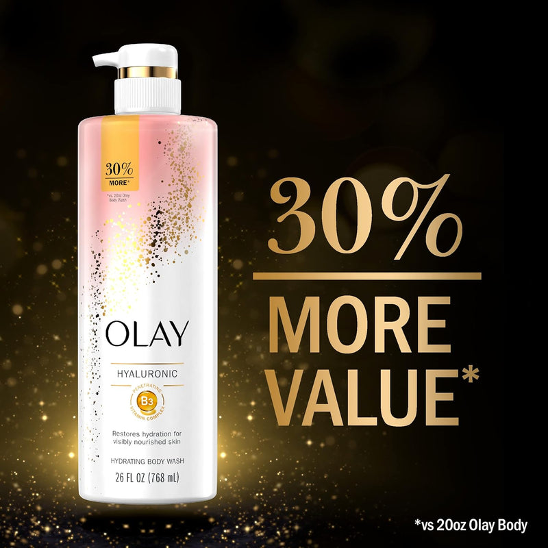 Olay Cleansing & Moisturizing Womens Body Wash 4ct with Vitamin B3 and Hyaluronic Acid 26 fl oz (Pack of 4) Infinity Warehouse