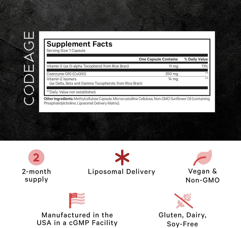 Codeage Liposomal CoQ10 Max Supplement - 250 mg Coenzyme Q10 with Vitamin E Isomers Tocopherols - 2-Month Supply - 1 Capsule Per Serving - Liposomal Delivery - Non-GMO, Gluten-Free - 60 Capsules Infinity Warehouse