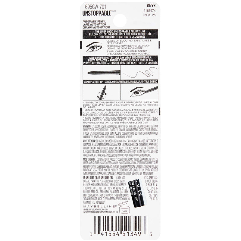 Maybelline Unstoppable Eyeliner, Onyx, 0.01 oz. Maybelline New York
