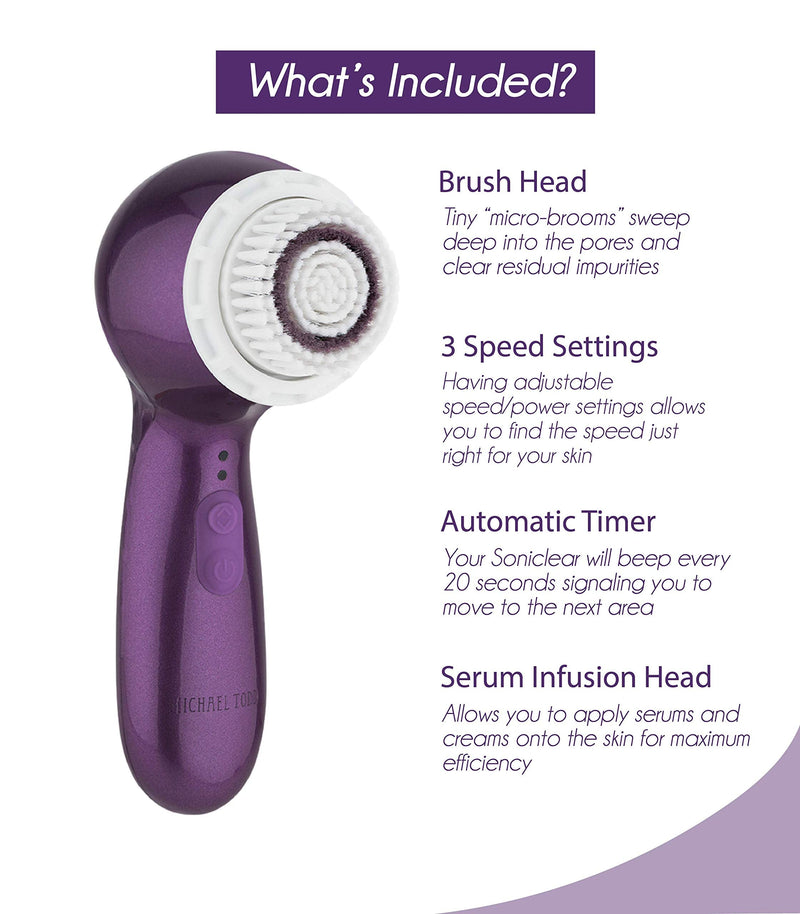 Michael Todd Beauty Soniclear Petite – Facial Cleansing Brush System - 3-Speed Powered Exfoliating Face Brush MICHAEL TODD BEAUTY
