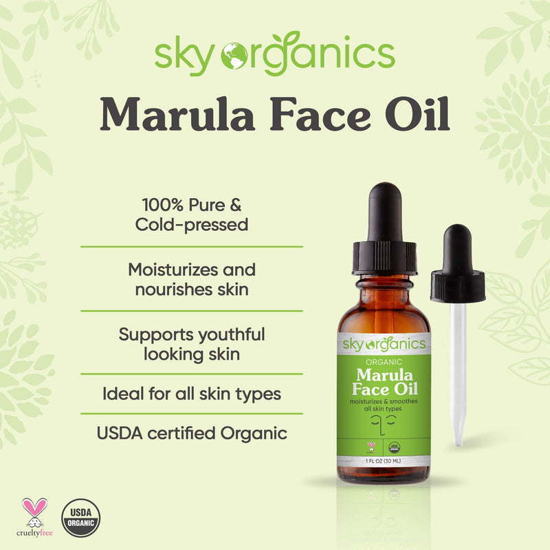Organic Marula Oil by Sky Organics (1 oz) Cold-pressed USDA Organic 100% Pure Unrefined Marula Oil for Skin and Hair Natural Marula Face Oil Moisturizing Beauty Oil for All Skin Types Sky Organics