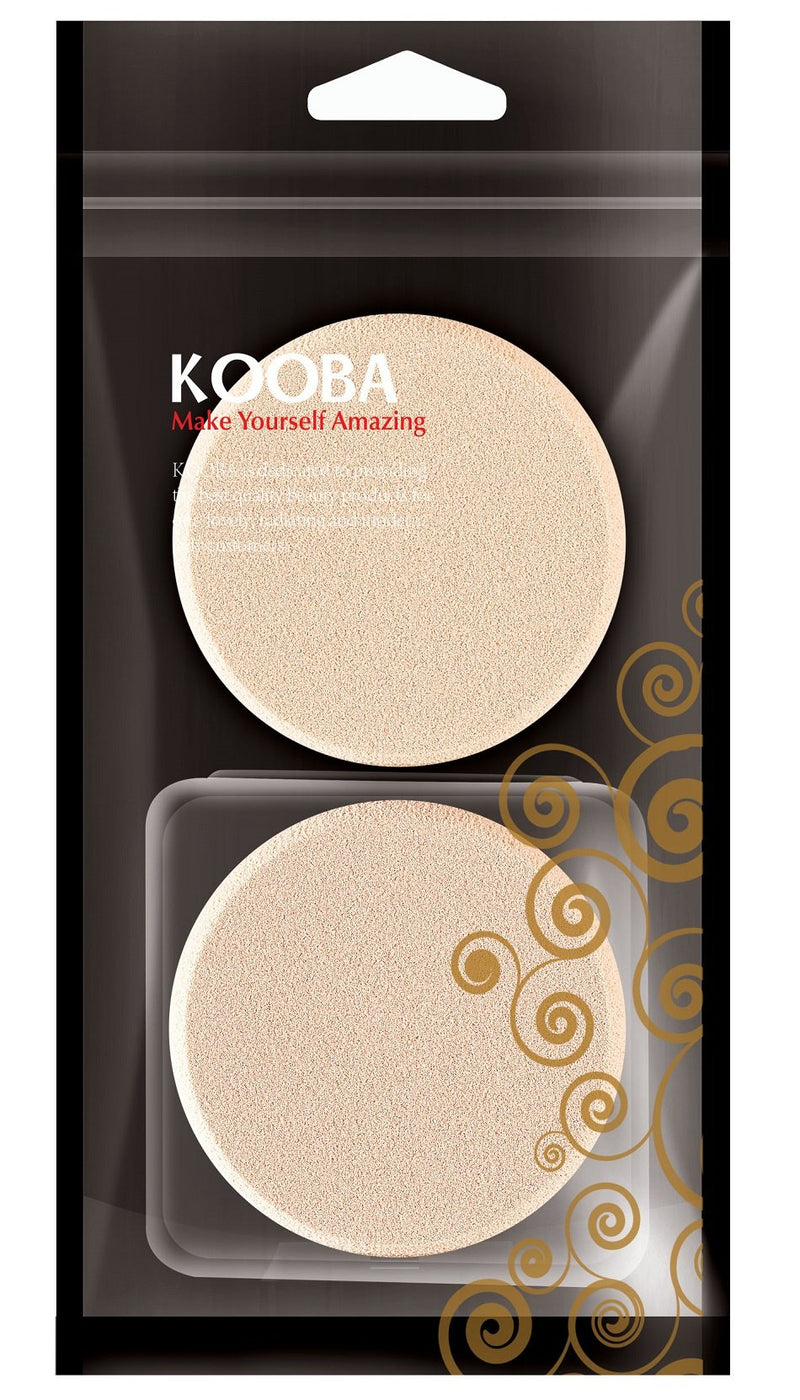 KOOBA 2pcs Round Makeup Sponges with 1 Travel Case, Beauty Face Primer Compact Powder Puff, Blender Sponge Replacement for Cosmetic Flawless Foundation, Sensitive and All Skin Types KOOBA