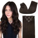 GOO GOO Clip in Hair Extensions Human Hair New Dark Brown 7pcs 120g 16 Inch Remy Clip in Human Hair Extensions Real Natural Hair Extensions Clip in for Women Straight GOO GOO Store