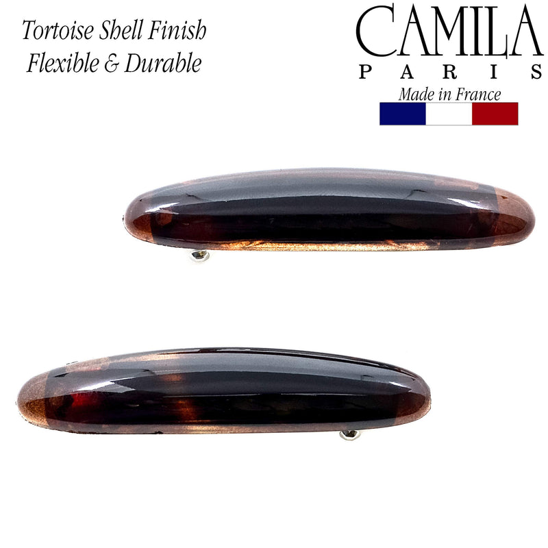 Camila Paris CP1438/2 French Hair Barrette Clip for Girls, Tortoise Small 2.5 inch Set of 2 Strong Hold Grip Hair Clips for Women, No Slip and Durable Styling Girls Hair Accessories, Made in France Camila