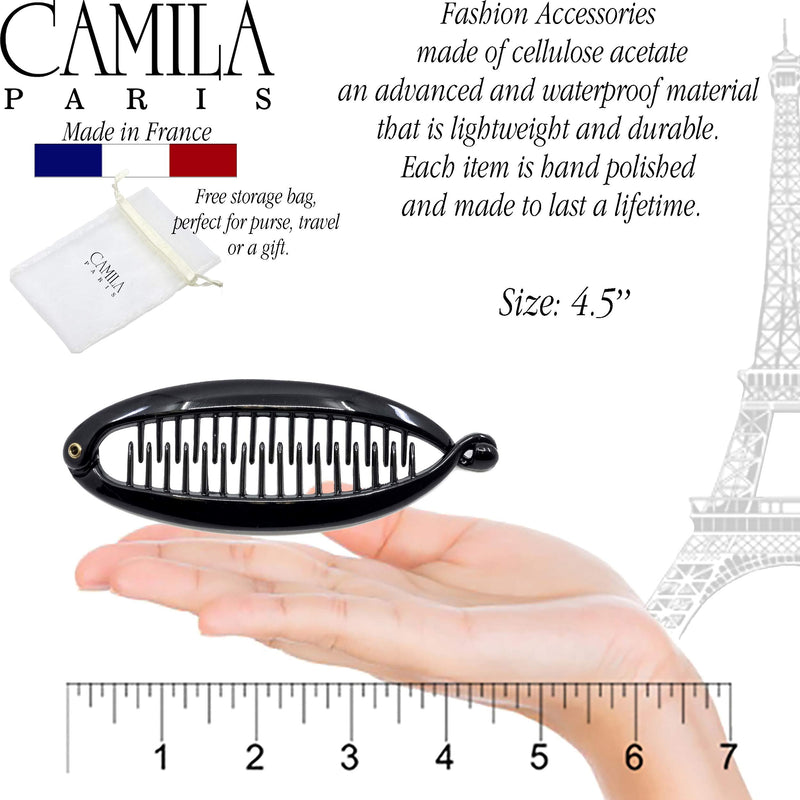 Camila Paris NV137 4.5 inch French Banana Clip Hair Comb Classic Girls Updo Flexible Ponytail Holder Interlocking Banana Combs, Fashion Durable Styling Hair Accessories for Women, Made in France Camila