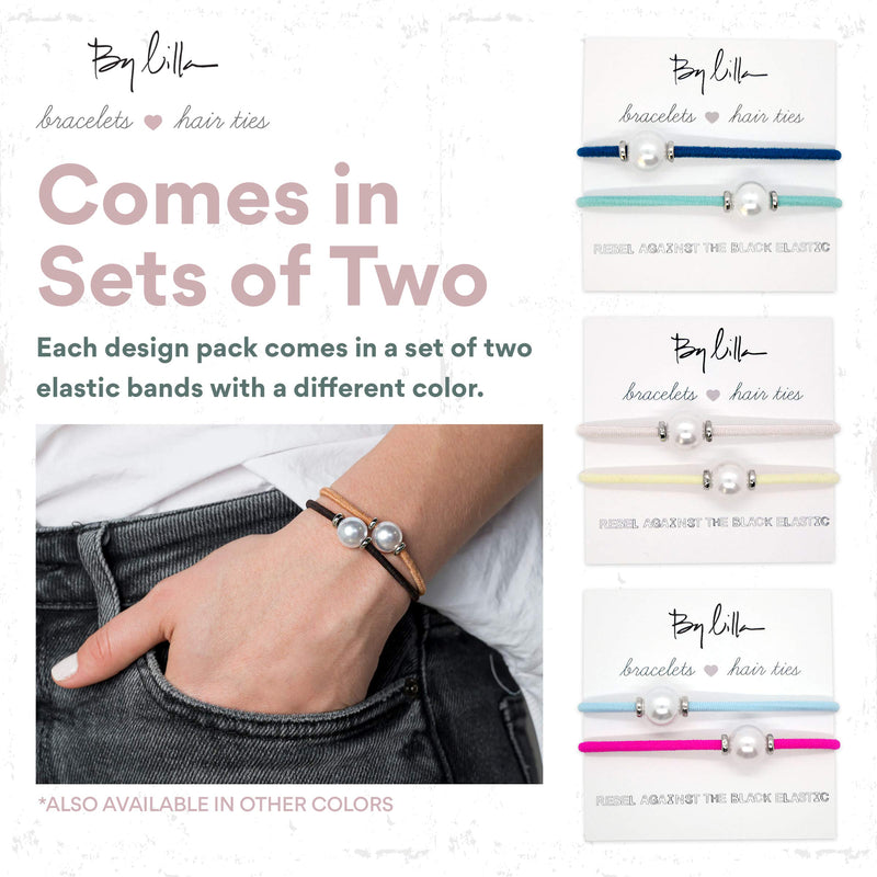 By Lilla Halo Elastic Hair Ties and Bracelets | Set of Two Hair Tie-Bracelets | Hair Accessories for Women | No Crease Hair Ties & Women’s Bracelets | Silver (Nectarine/Brown) By Lilla