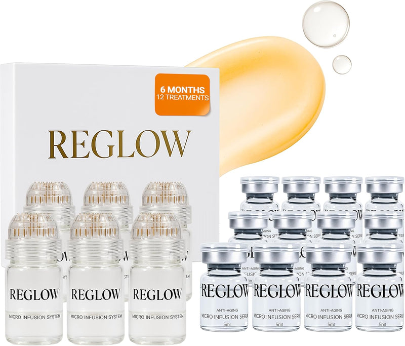 ReGlow Micro Infusion System for Face – 300% Deeper Absorption with 24K Gold Microneedling Tool + Serum (3 Months) – Firmer Radiant Skin, At-Home Treatment with Collagen Peptides & Hyaluronic Acid Infinity Warehouse