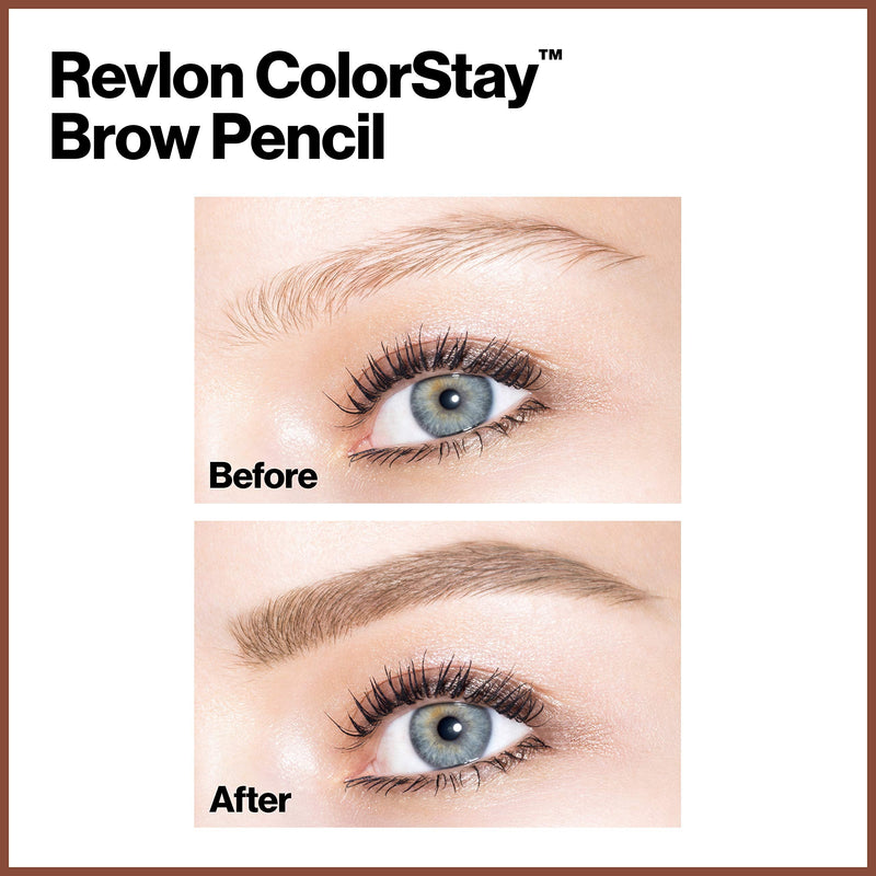 Revlon ColorStay Eyebrow Pencil with Spoolie Brush, Waterproof, Longwearing, Angled Tip Applicator for Perfect Brows, Soft Black (225) REVLON