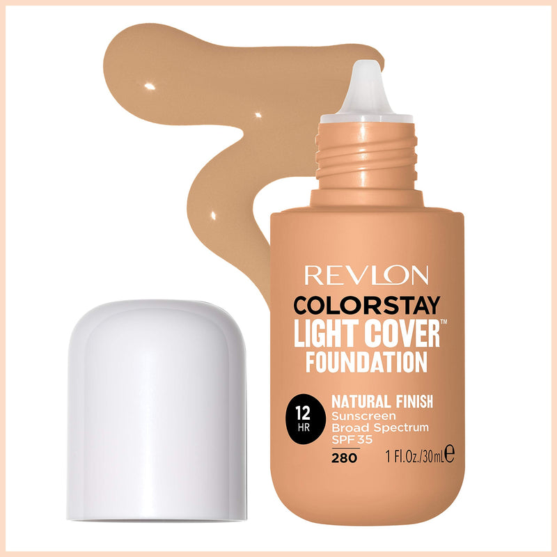 Revlon ColorStay Light Cover Liquid Foundation, Hydrating Longwear Weightless Makeup with SPF 35, Light-Medium Coverage for Blemish, Dark Spots & Uneven Skin Texture, 280 Tawny, 1 fl. oz. REVLON