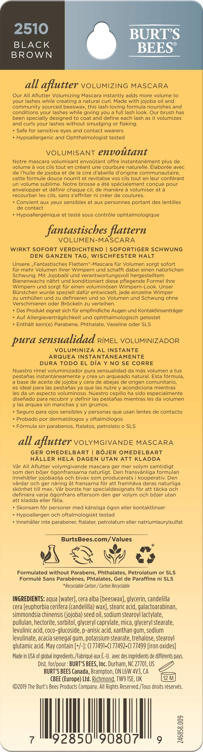 Burt’s Bees 100% Natural Origin Volumizing Mascara, Black Brown, 0.32 Ounce Burt's Bees