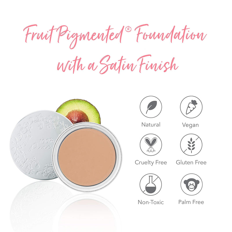100% PURE Fruit Pigmented Cream Foundation, Peach Bisque, Full Coverage Foundation, Anti-Aging, Matte Finish, Vegan Makeup (Medium with Olive Undertone) - 0.32 oz 100% PURE