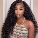 VSHOW Transparent Deep Wave 4x4 Lace Closure Human Hair Wigs 24 Inch 180% Density Brazilian Curly Wave Lace Front Wigs Human Hair Pre Plucked with Baby Hair for Black Women Free Part（24 Inch) V SHOW