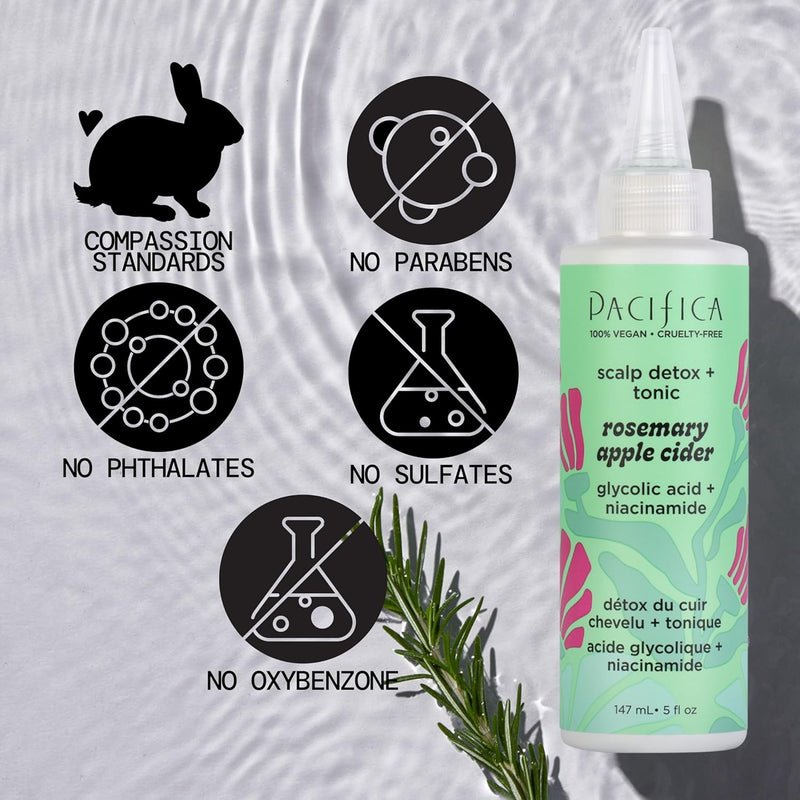 Pacifica Scalp Detox Set – Rosemary Apple Cider Vinegar Scalp Exfoliating Tonic with Scalp Massager Brush, Deep Cleansing & Clarifying Treatment for Buildup, Dry Flaky Scalp, Vegan Infinity Warehouse