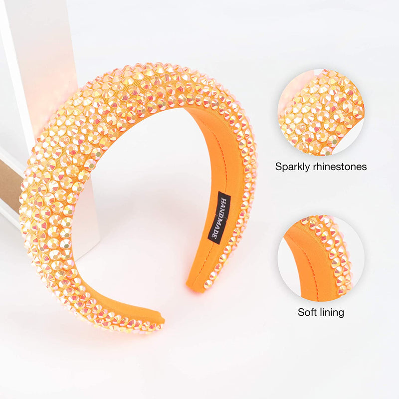 SP SOPHIA COLLECTION Women's Sparkling Crystal Padded Rhinestone Wide Bejeweled Hair Headband Party Hairband Hair Accessories in Orange SP Sophia Collection Store