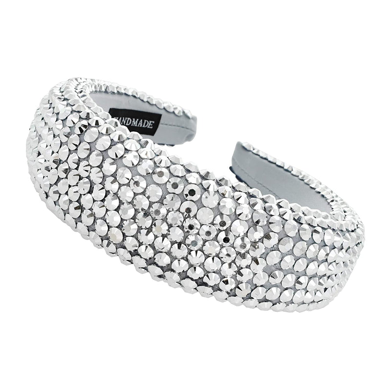 SP SOPHIA COLLECTION Women's Sparkling Crystal Padded Rhinestone Wide Bejeweled Hair Headband Party Hairband Hair Accessories in Silver SP Sophia Collection Store