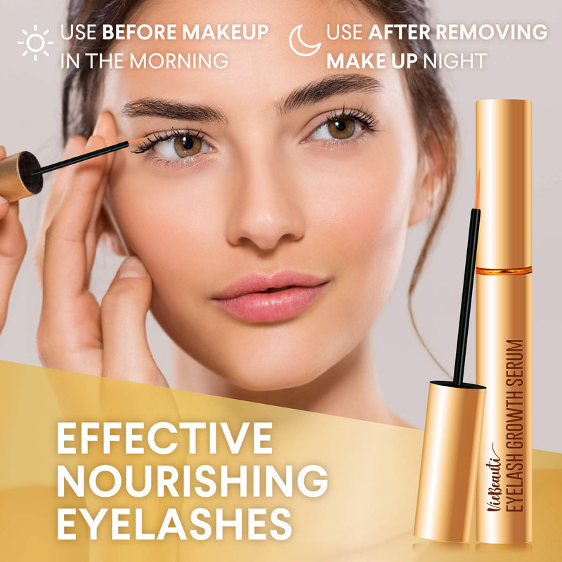 VieBeauti Premium Eyelash Growth Serum and Eyebrow Enhancement Formula, Boosts Natural Lash Growth for Thicker, Fuller Lashes and Eyebrows (3ML) | Gold Packaging, 0.1 Fl. Oz. VieBeauti