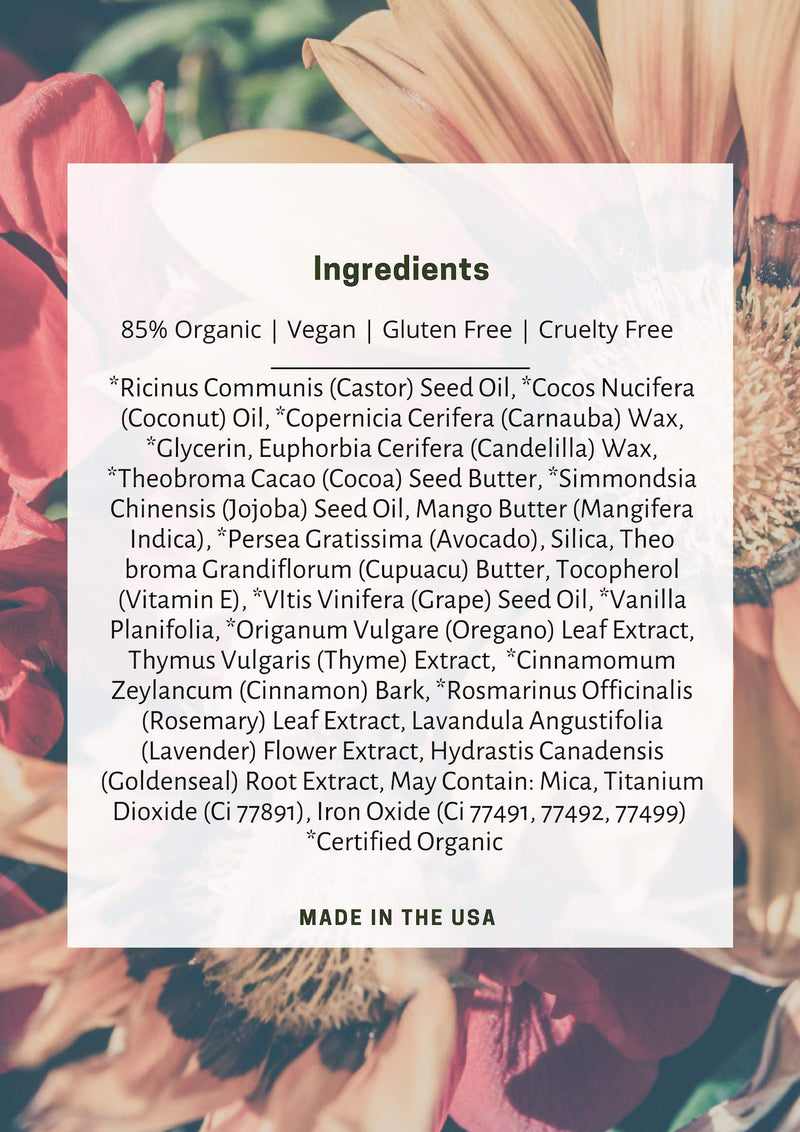 Mom's Secret 100% Natural Matte Lipstick, Organic, Long Lasting, Vegan, Gluten Free, Cruelty Free, Made in the USA, 0.15 oz. (Black Cherry) Mom's Secret