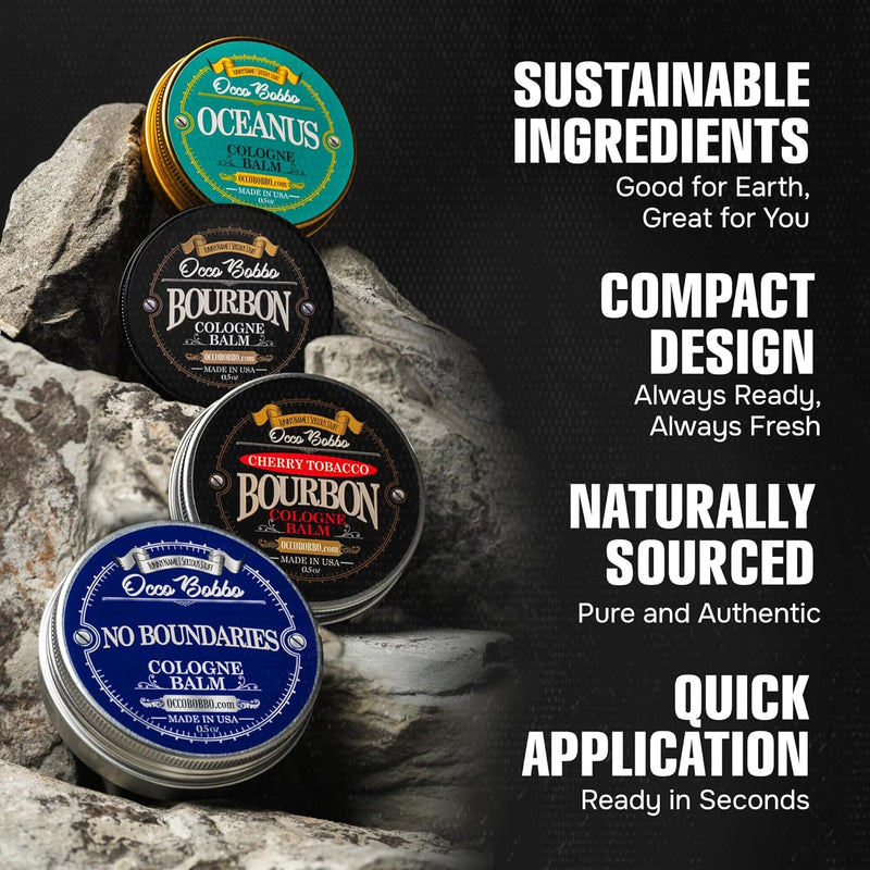 Occo Bobbo Solid Cologne for Men Samples Set - Men's Cologne Gift Set - Travel Size Cologne for Men (4) .5 oz tins Infinity Warehouse