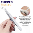 Sivote Eyelash Tweezers, 2-Pack, Hand Calibrated Straight and Curved Tips, Stainless Steel Lash Tweezers for Eyelash Extensions, Matte Silver SIVOTE
