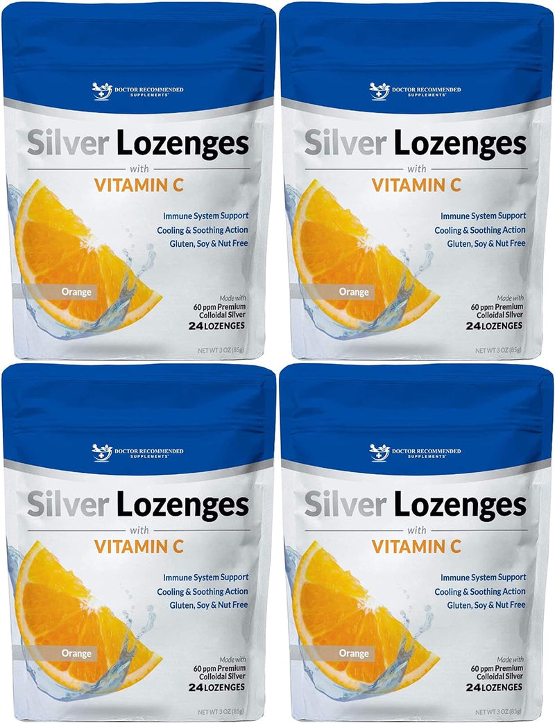 Silver Lozenges with Vitamin C - Premium Nano Silver 60 PPM Colloidal Silver, Organic Honey and Vitamin C Mineral Supplement Drops to Support Immune System, Soothe Cough & Throat - 24 Orange Lozenges Infinity Warehouse
