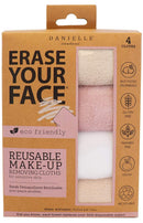 ERASE YOUR FACE Face Reusable Makeup Removing Cloths With Friendly Packaging By Danielle Enterprises 4 pack D50007, ECO, 1 Count ERASE YOUR FACE