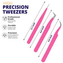 SIVOTE Lash Tweezers, Pack of 3 Stainless Steel Tweezers for Eyelash Extensions | Straight, Curved Tip and Volume | False Lash Application Tools Set- Pink SIVOTE Store