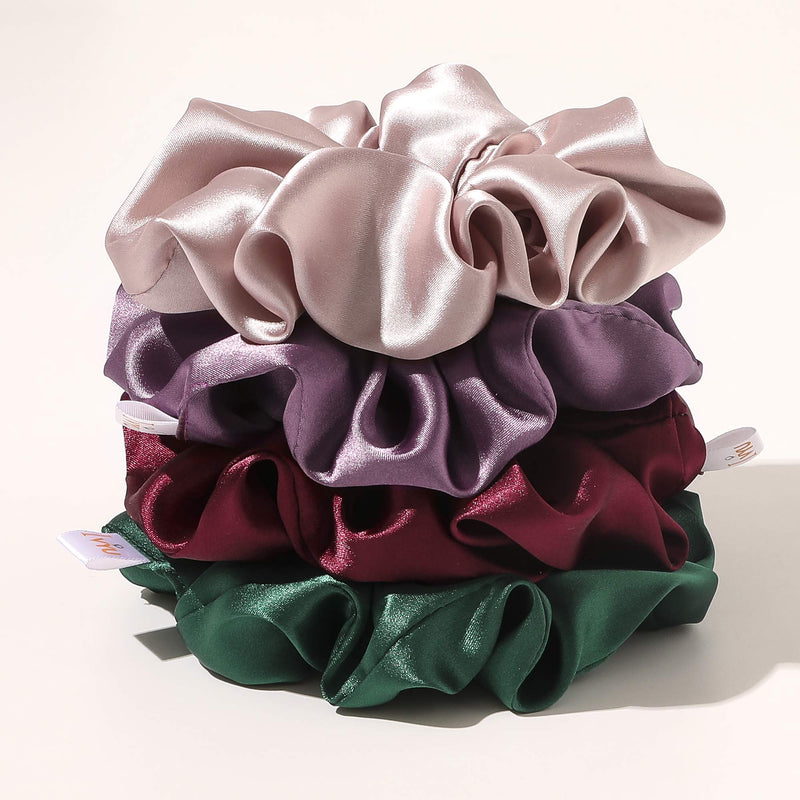 Scrunchies Hair Ties Silk Scrunchie for Girls Women Cute Hairties For Thick Curl Fine Hair No Crease Hair Accessories Soft Ropes Ponytail Holder No Hurt Your Hair (Burgundy Purple Pink Green) Ivyu