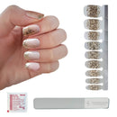 This Season's Colors | Glitter Sequin Nail Polish Strips based on Fashion Reports w/ Reusable Glass Crystal File | Salon Quality Nail Supplies | Manicure & Pedicures For Women, Kids, & Teens (Gold Glitter French Tips) This Season's Colors