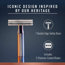 King C. Gillette Double Edge Safety Razor Chrome Plated Handle with 5 pack Platinum Coated Refills King C. Gillette