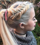 Pulleez Sliding Ponytail Holder, Set of 3 - Silver Nugget Metal Charms - Dk Brown/ Pink/ Dk Blue Elastic Hair Tie Bracelets Pulleez