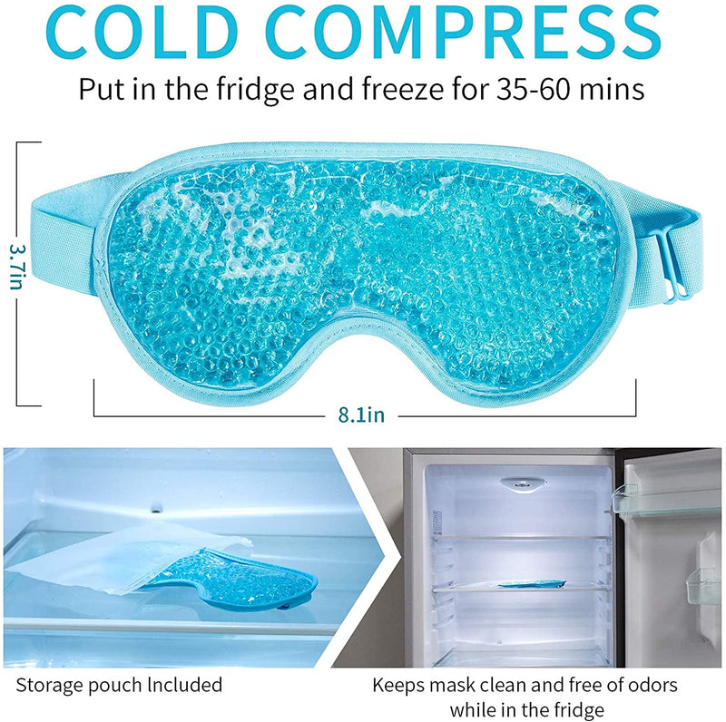 Cooling Ice Gel Eye Mask-Reusable Eye Masks, Sleeping Mask with Plush Backing for Headache, Puffiness, Migraine, Stress Relief (Blue) J JIMOO